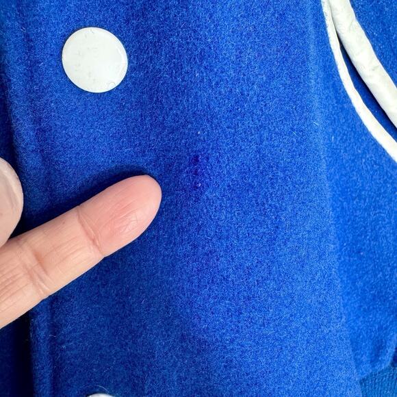 Varsity Jacket Bomber S Blue/White Melton Wool Letterman V Cheerleader Megaphone - Picture 7 of 11
